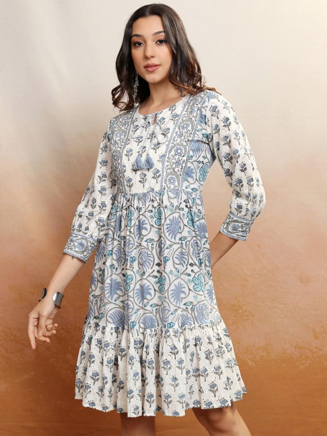 Vishudh Women Blue Printed Maxi Dress - Blue - Image 1