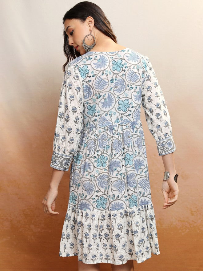 Vishudh Women Blue Printed Maxi Dress - Blue - Image 3