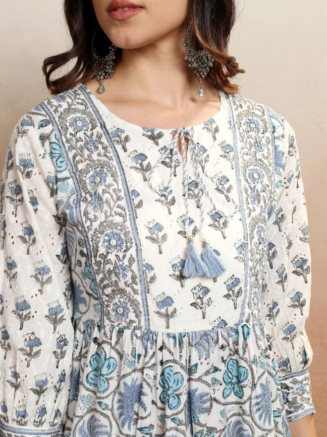 Vishudh Women Blue Printed Maxi Dress - Blue - Image 5