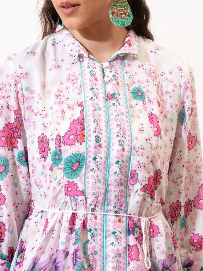 Vishudh women White Printed Shirt Dress - White - Image 5