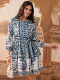 Vishudh Women Blue Printed Fit And Flare Dress - Blue - Image 1
