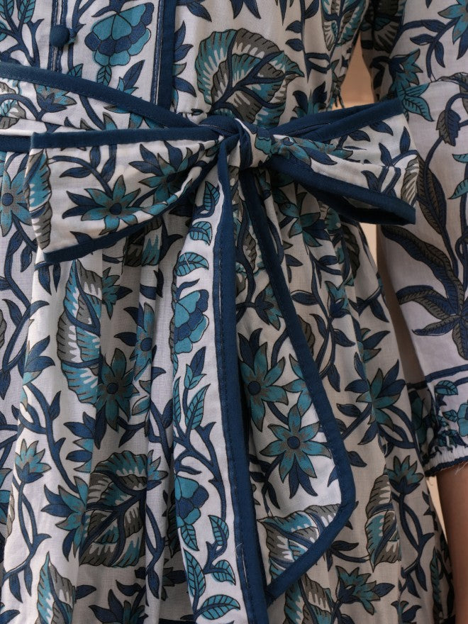 Vishudh Women Blue Printed Fit And Flare Dress - Blue - Image 7