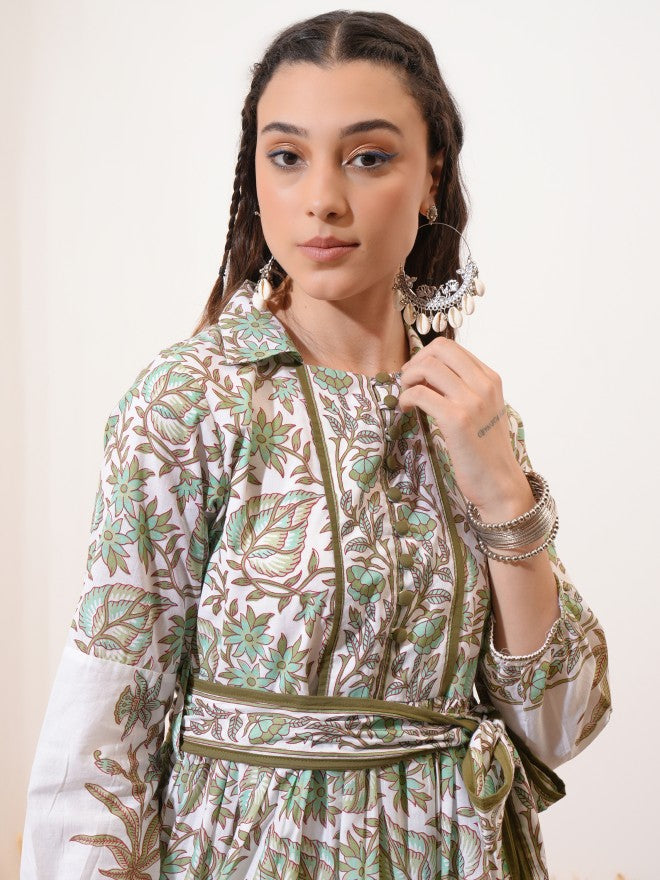 Vishudh Women Green Printed Fit And Flare Dress - Green - Image 7