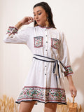 Vishudh Women Off White Embroidered Fit And Flare Dress - Off White - Image 1
