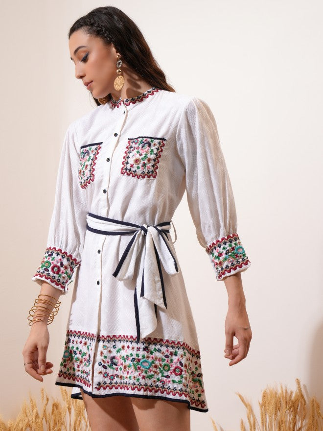 Vishudh Women Off White Embroidered Fit And Flare Dress - Off White - Image 4