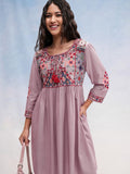 Vishudh women Mauve Embroidered A-Line Dress - Mauve - Image 1