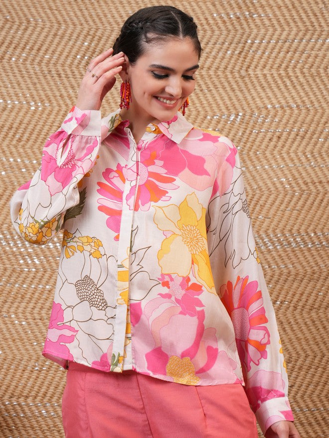 Vishudh Women White Printed Causal Shirt - White - Image 1