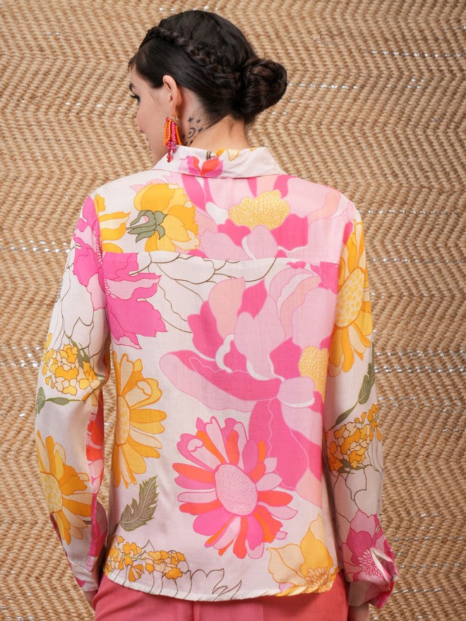 Vishudh Women White Printed Causal Shirt - White - Image 3