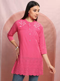 Vishudh Women Pink Embroidered Tunic - Pink - Image 1