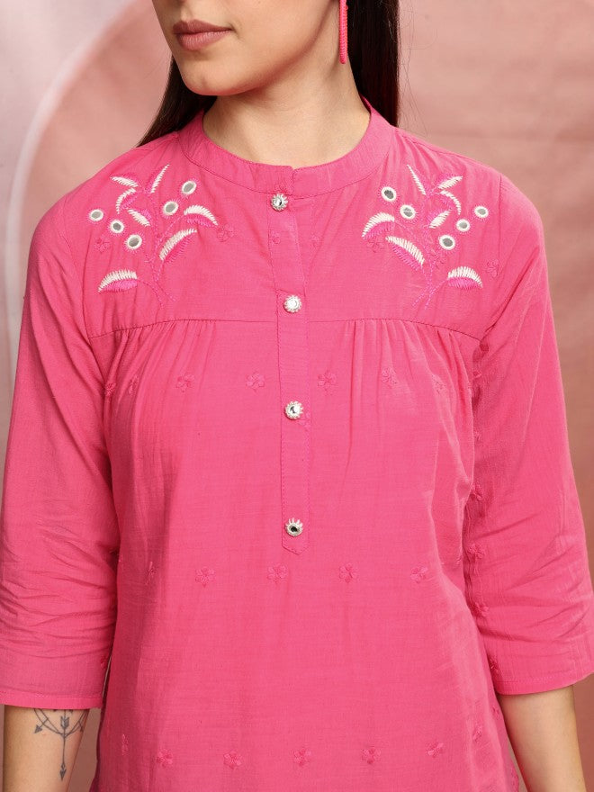 Vishudh Women Pink Embroidered Tunic - Pink - Image 5
