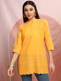 Vishudh Women Mustard Embroidered Tunic - Mustard - Image 1