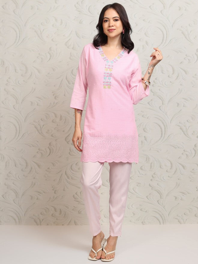 Vishudh Women Pink Embroidered Tunic - Pink - Image 2