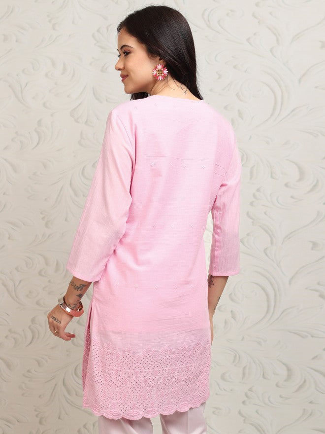 Vishudh Women Pink Embroidered Tunic - Pink - Image 3