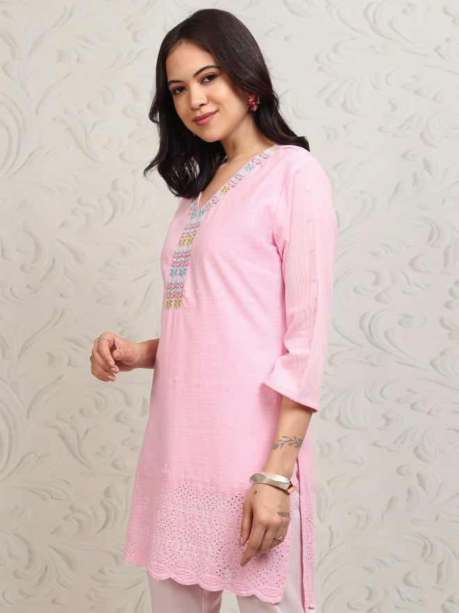 Vishudh Women Pink Embroidered Tunic - Pink - Image 4