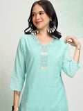 Vishudh Women Blue Embroidered Tunic - Blue - Image 1