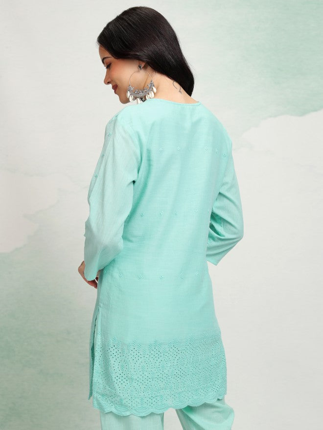 Vishudh Women Blue Embroidered Tunic - Blue - Image 3