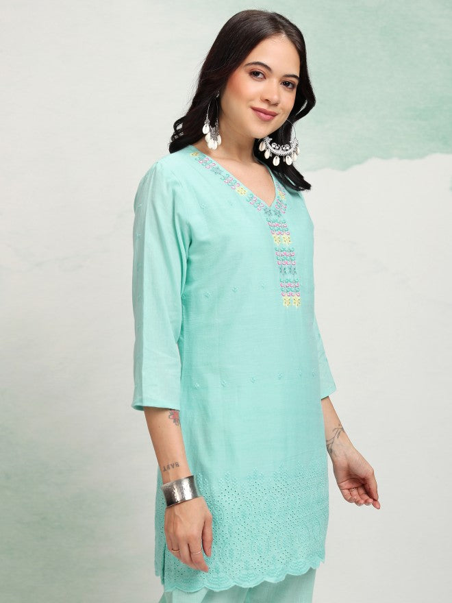 Vishudh Women Blue Embroidered Tunic - Blue - Image 6