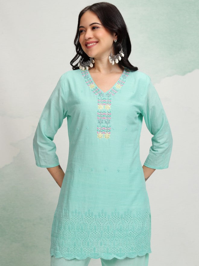 Vishudh Women Blue Embroidered Tunic - Blue - Image 7