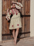 Vishudh Women Beige Embroidered A-Line Dress - Beige - Image 1