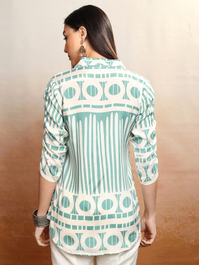 Vishudh Women Sage Printed Top - Sage - Image 3