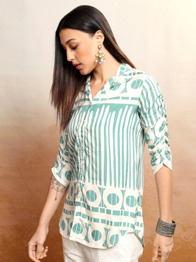 Vishudh Women Sage Printed Top - Sage - Image 4