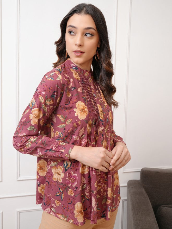 Vishudh Women Brown Printed Shirt Style Top - Brown - Image 6