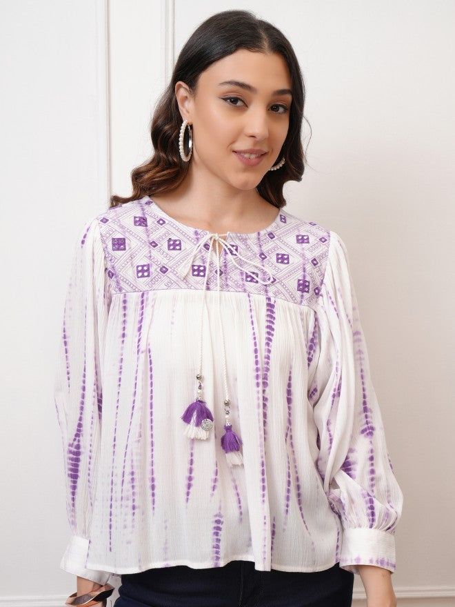 Vishudh Women Purple Self Design Top - Purple - Image 1