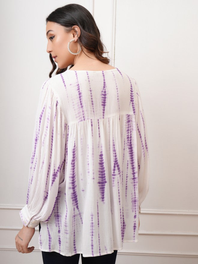 Vishudh Women Purple Self Design Top - Purple - Image 3