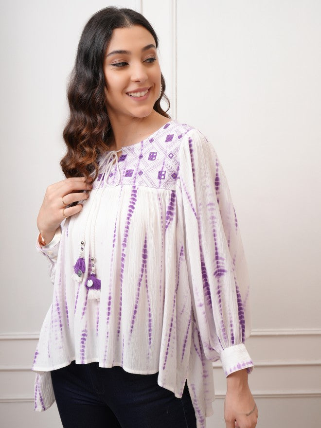 Vishudh Women Purple Self Design Top - Purple - Image 4