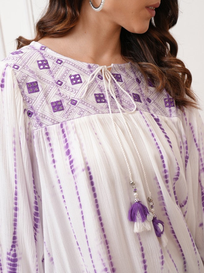 Vishudh Women Purple Self Design Top - Purple - Image 5