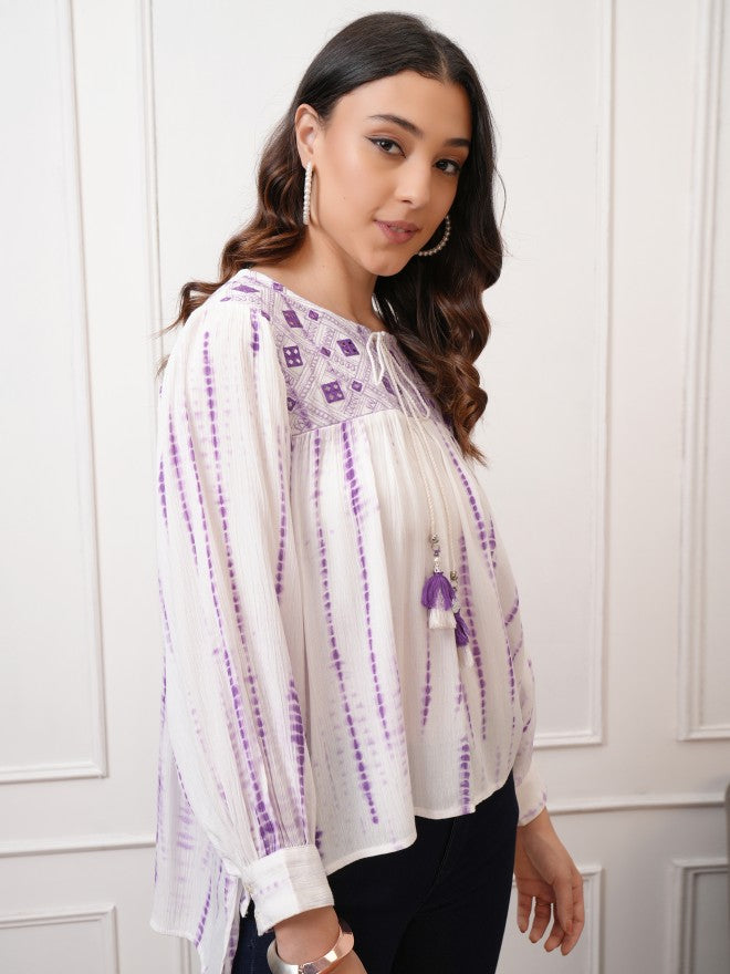 Vishudh Women Purple Self Design Top - Purple - Image 6