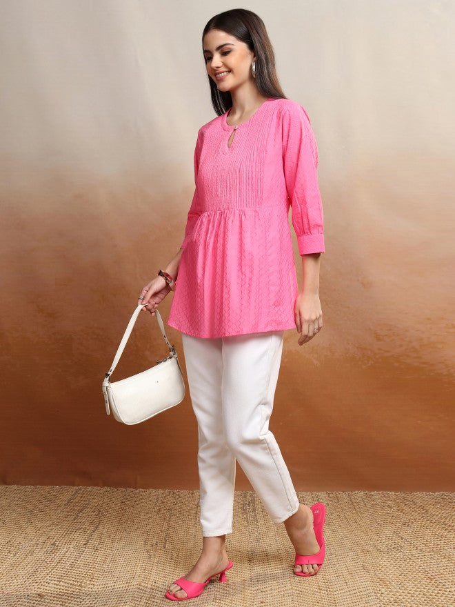 Vishudh Women Pink Self Design Top - Pink - Image 2