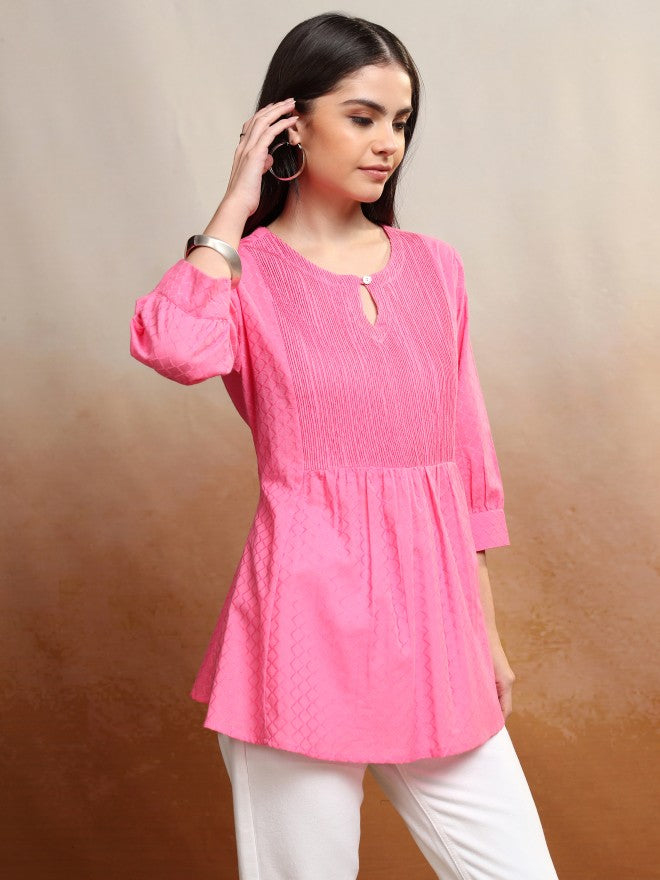 Vishudh Women Pink Self Design Top - Pink - Image 6