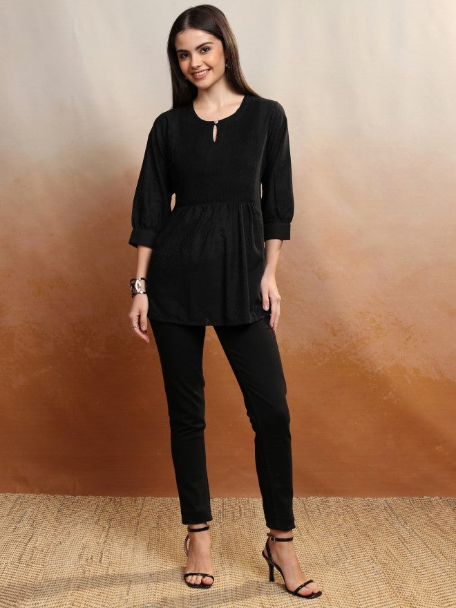 Vishudh Women Black Self Design Top - Black - Image 2