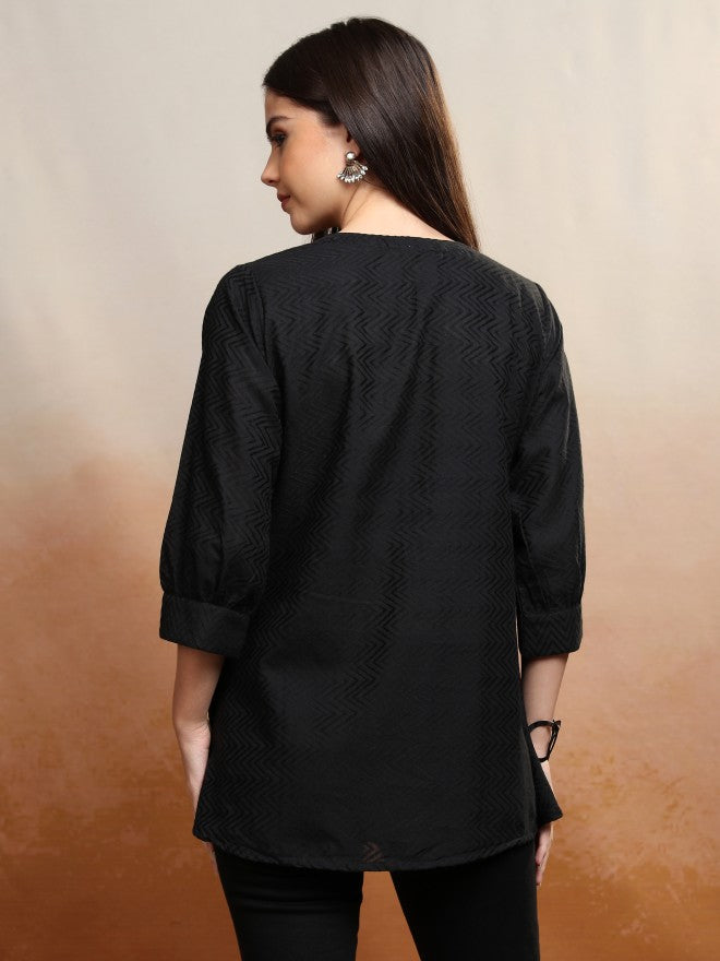 Vishudh Women Black Self Design Top - Black - Image 3