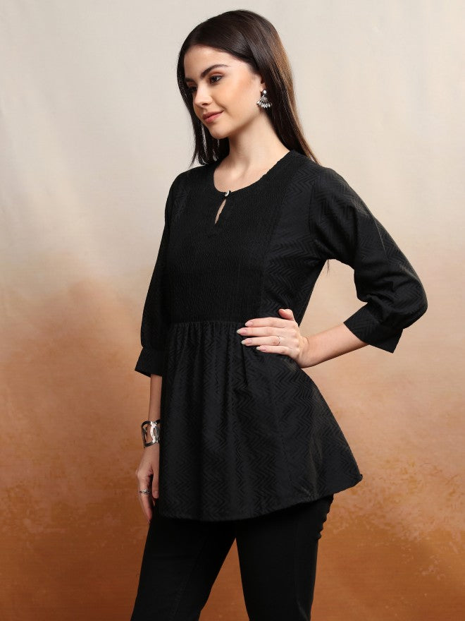 Vishudh Women Black Self Design Top - Black - Image 4
