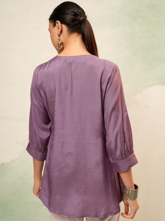 Vishudh Women Purple Self Design Top - Purple - Image 3