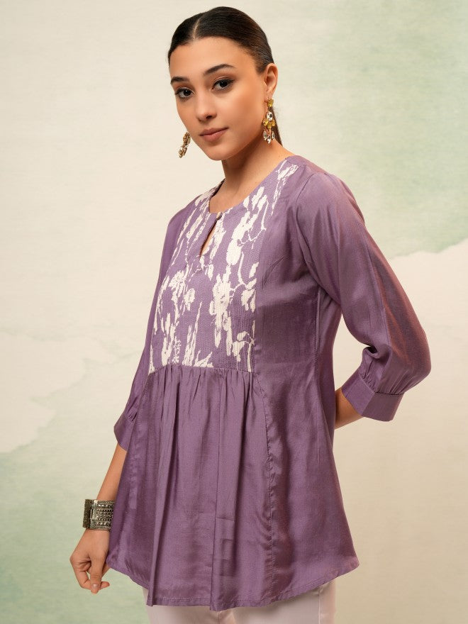Vishudh Women Purple Self Design Top - Purple - Image 4
