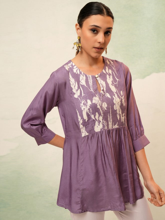 Vishudh Women Purple Self Design Top - Purple - Image 6