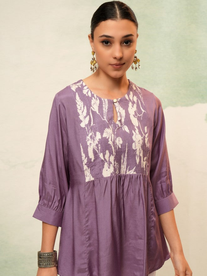 Vishudh Women Purple Self Design Top - Purple - Image 7