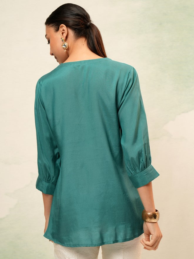 Vishudh Women Blue Self Design Top - Green - Image 3