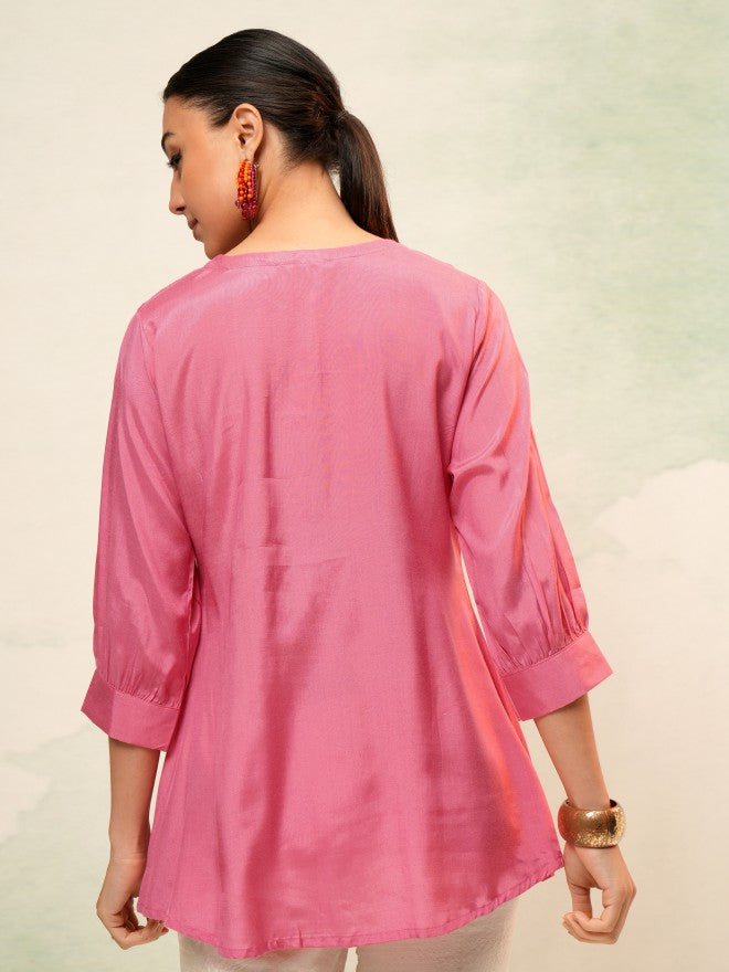 Vishudh Women Pink Self Design Top - Pink - Image 3