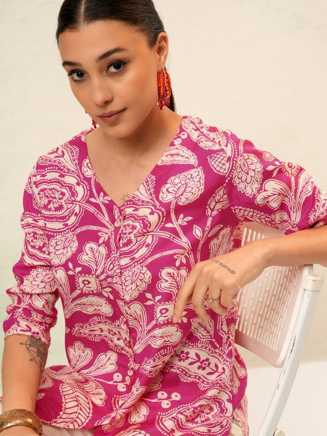 Vishudh Women Pink Printed Top - Pink - Image 1