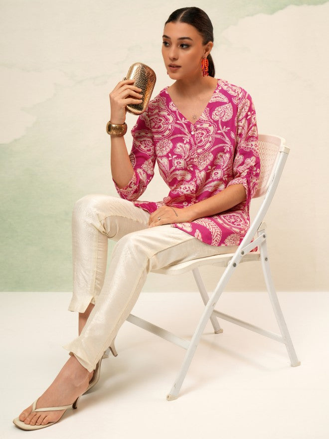 Vishudh Women Pink Printed Top - Pink - Image 2
