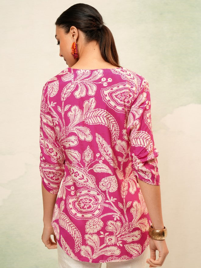 Vishudh Women Pink Printed Top - Pink - Image 3