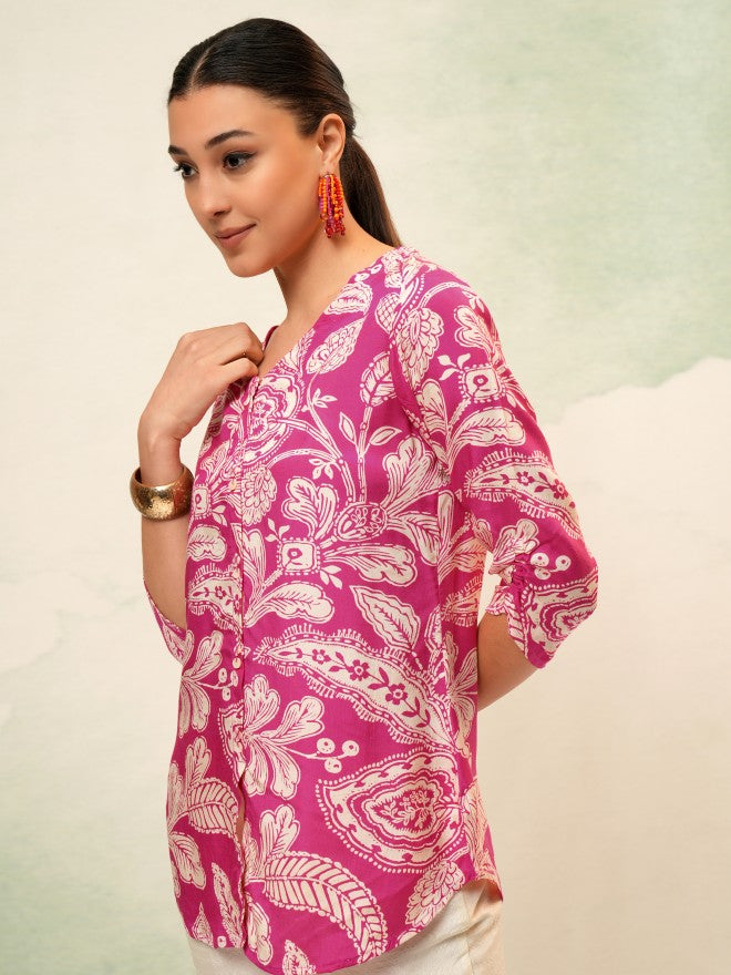Vishudh Women Pink Printed Top - Pink - Image 4