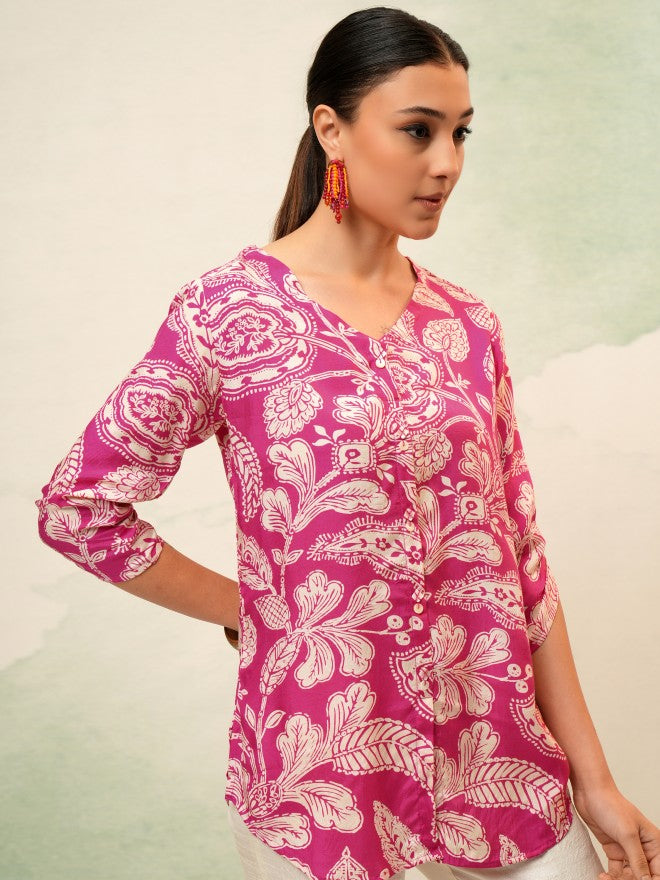 Vishudh Women Pink Printed Top - Pink - Image 6