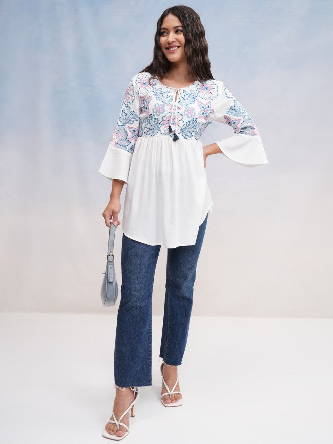 Vishudh Women Off White Embroidered Top - Off White - Image 2