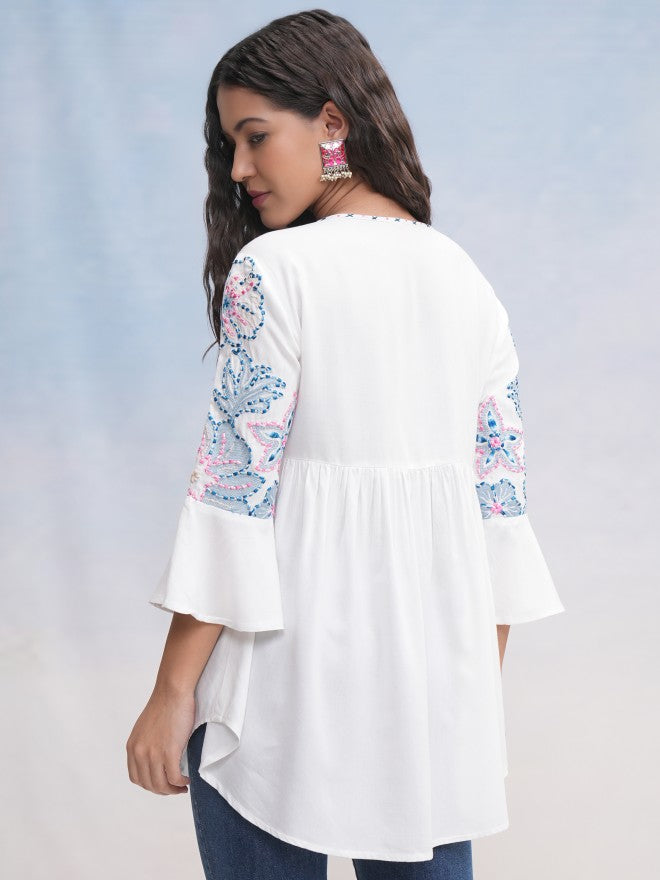 Vishudh Women Off White Embroidered Top - Off White - Image 3