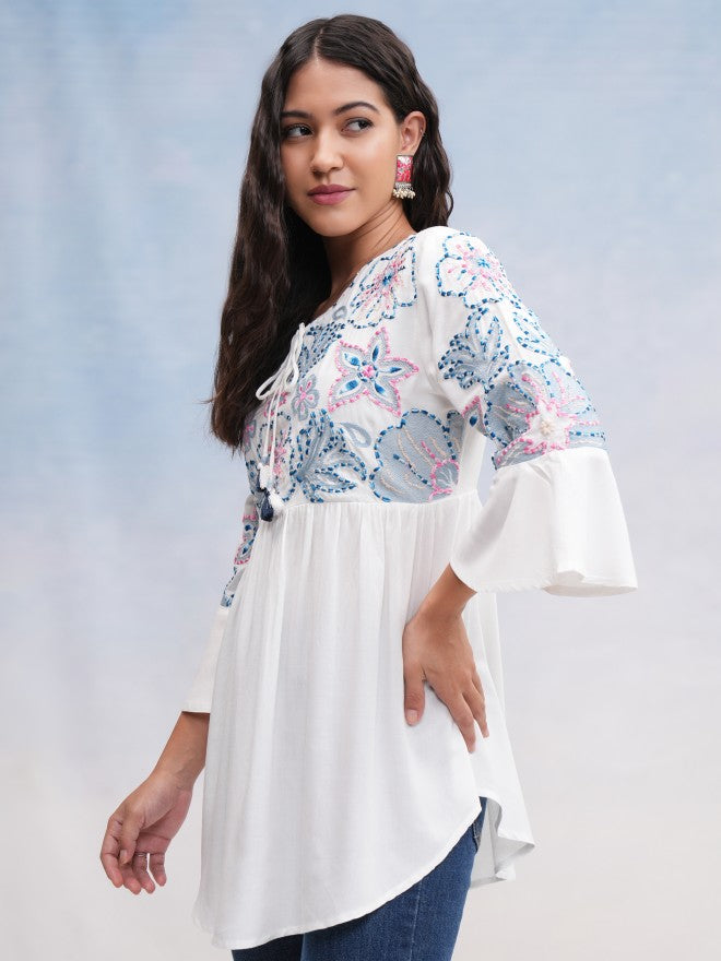Vishudh Women Off White Embroidered Top - Off White - Image 4